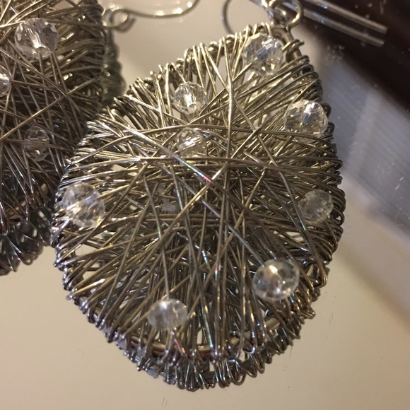 Silver entwined wire-web-like Earrings - Picture 4 of 5